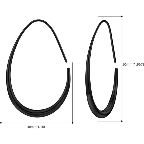 Black 50*30 Lightweight Teardrop Large Oval Pull Through Hoop Earrings for Women - Picture 2 of 5